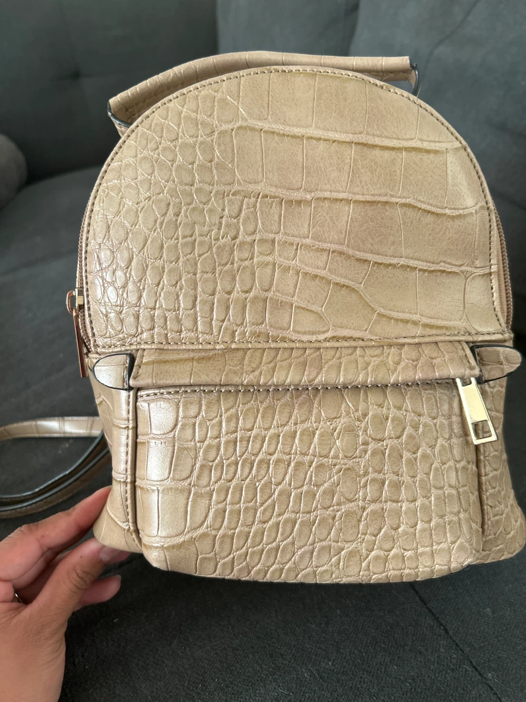 Tan Faux Croc Backpack