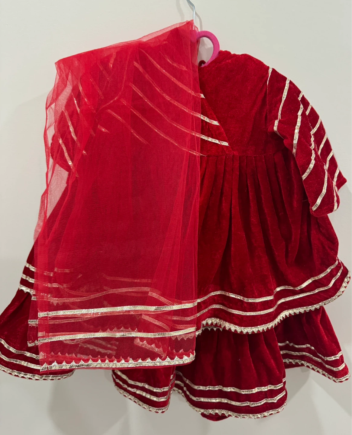 Toddler girl Velvet Dress with Dupatta, Size: 2-3yr