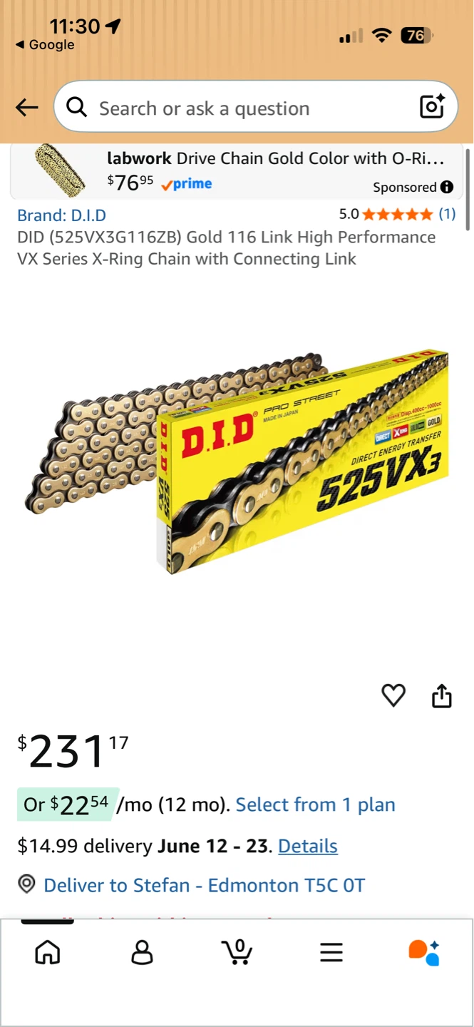 D.I.D 525VX3 Gold Drive Chain 116 Links - photo 2
