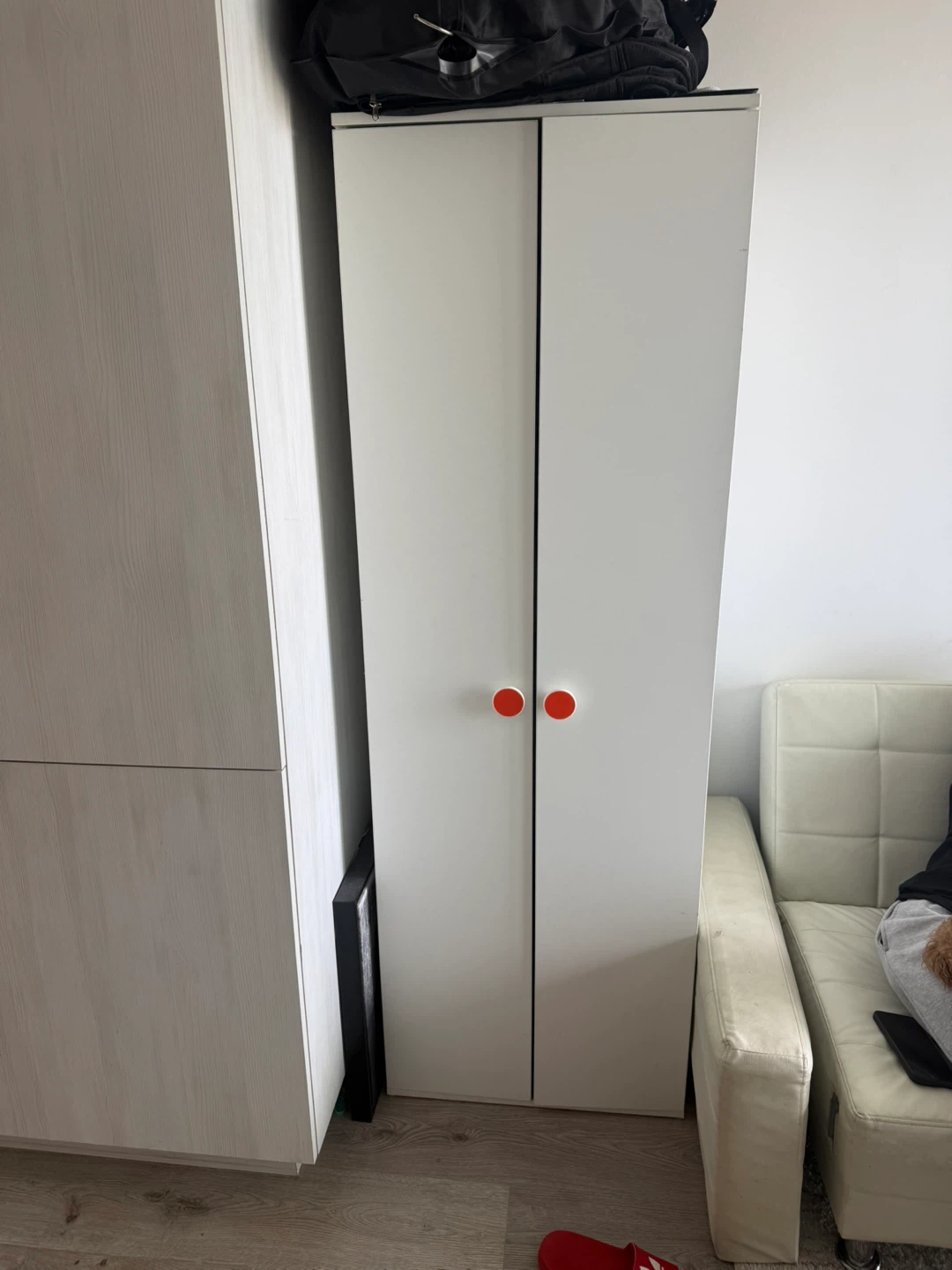 Moving sale- IKEA SMÅSTAD Wardrobe with Orange Knobs