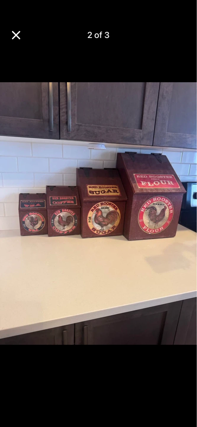 Red Rooster Flour and Sugar Canisters Set