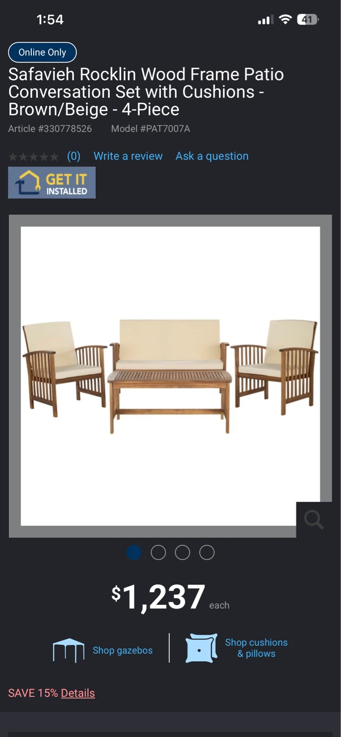 Safavieh Rocklin Wood Frame Patio Conversation Chair-Brown/Beige