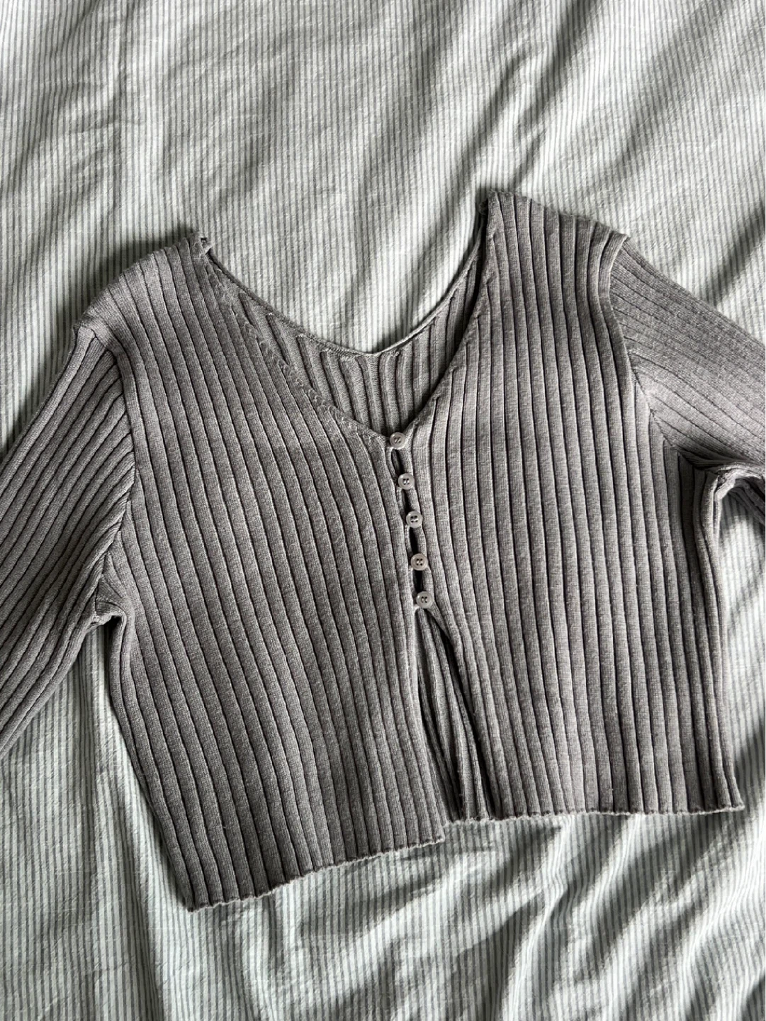 Grey Ribbed Button-Up Cardigan - photo 3