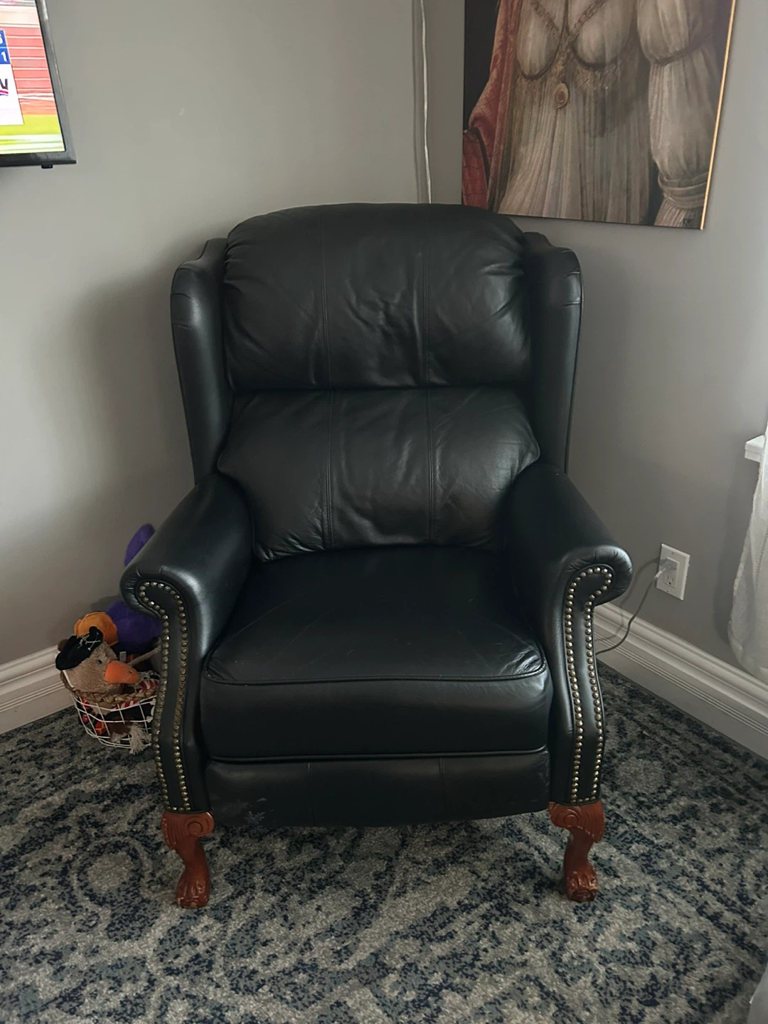 Black Leather Wingback Recliner Chair