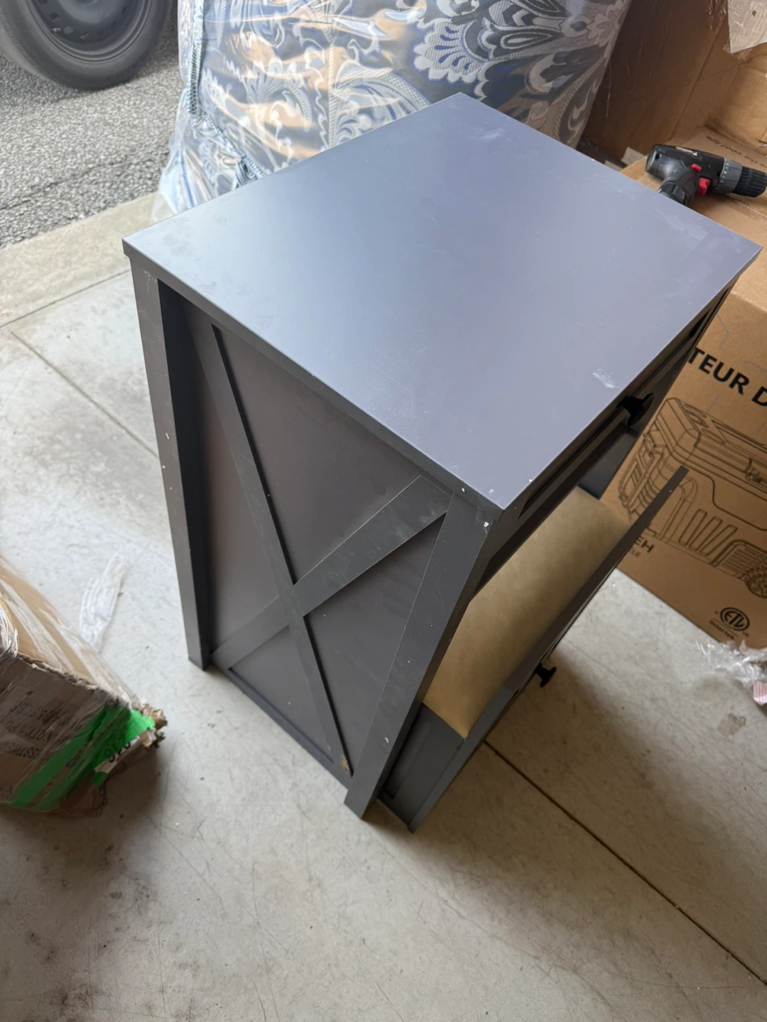 Dark Grey Jewellery Cabinet with Mirror and Stool - photo 5