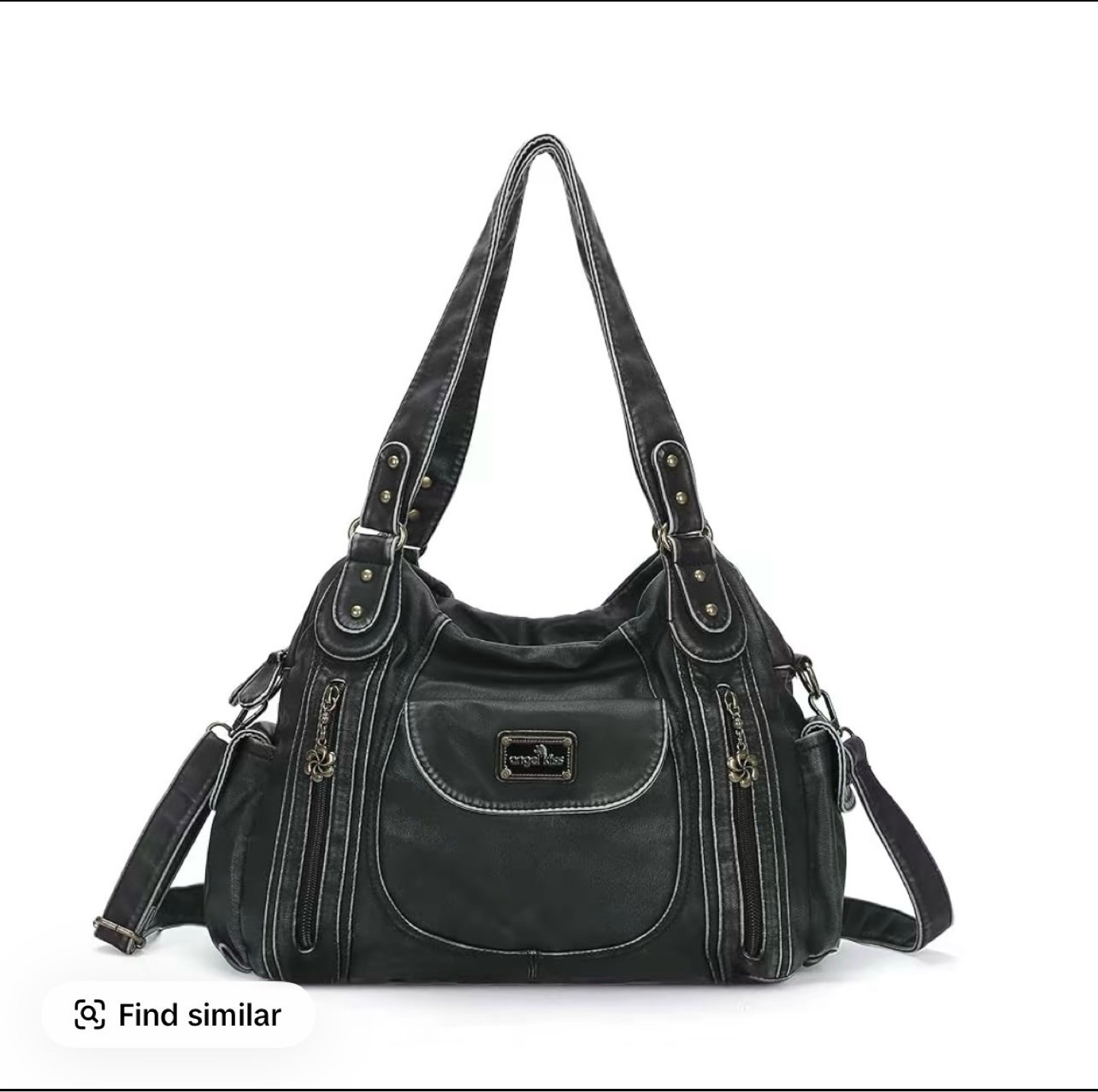 Angel Kiss Black Faux Leather Hobo Handbag WITH GOLD HARDWARE