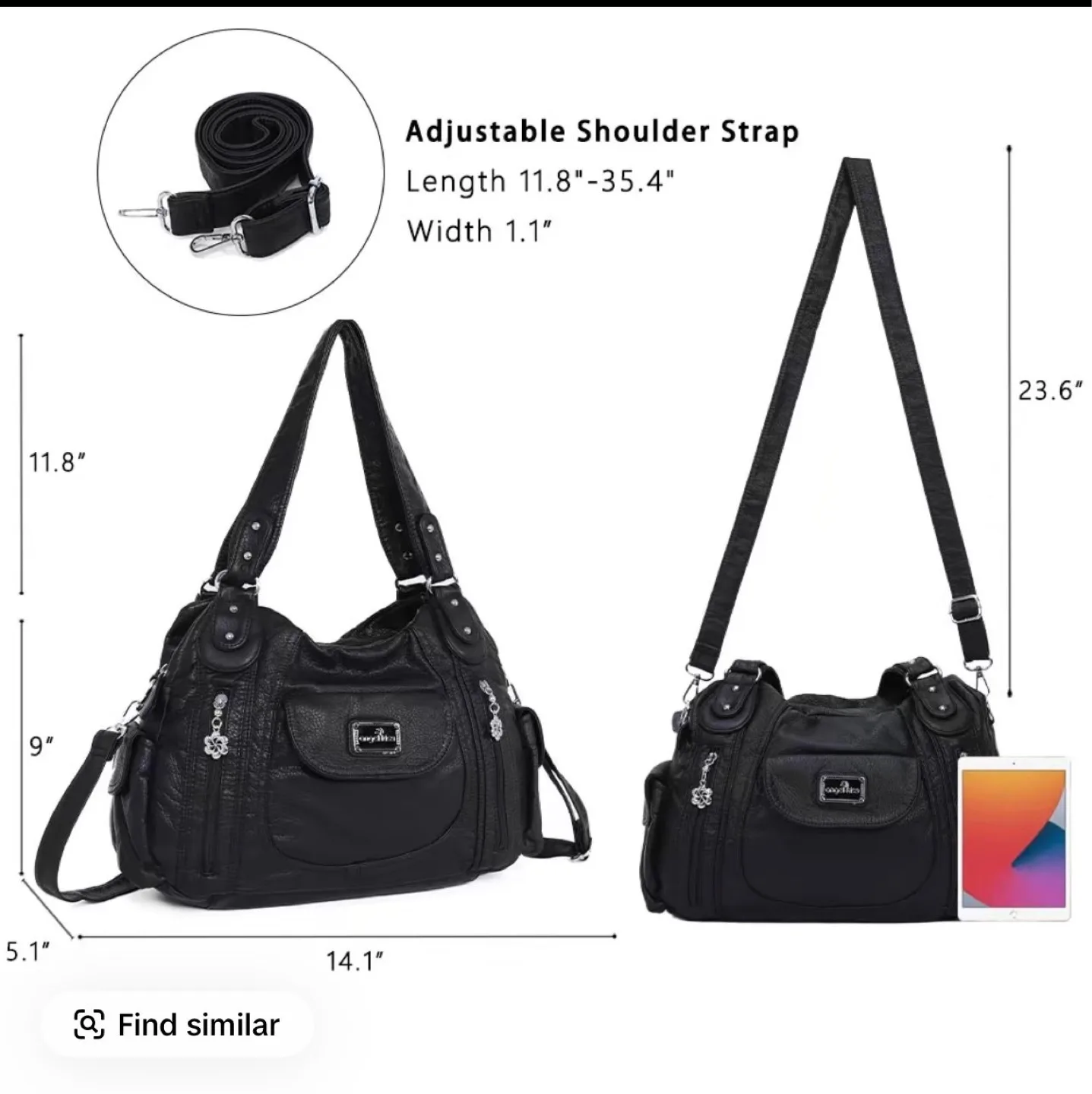 Angel Kiss Black Faux Leather Hobo Handbag WITH GOLD HARDWARE - photo 3