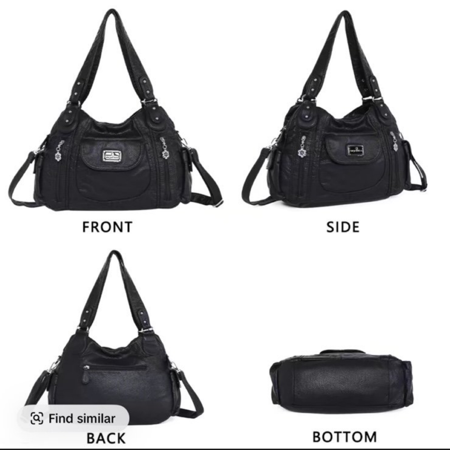 Angel Kiss Black Faux Leather Hobo Handbag WITH GOLD HARDWARE - photo 4