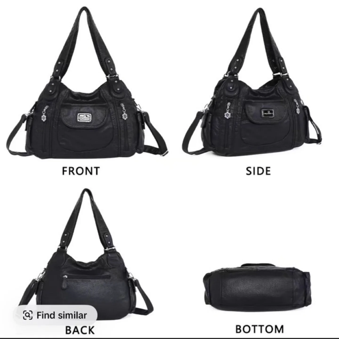 Angel Kiss Black Faux Leather Hobo Handbag WITH GOLD HARDWARE - photo 4