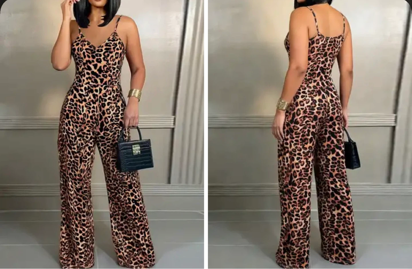Women's Leopard Print Wide Leg Jumpsuit. Size large