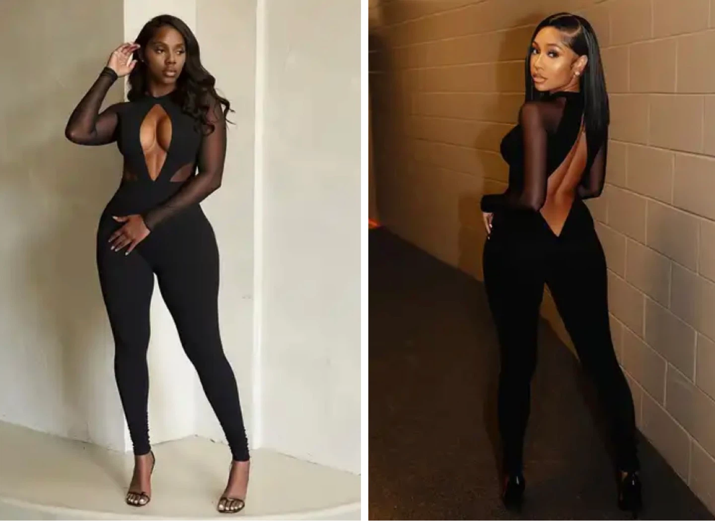 Black Mesh Cutout Jumpsuit. Size medium