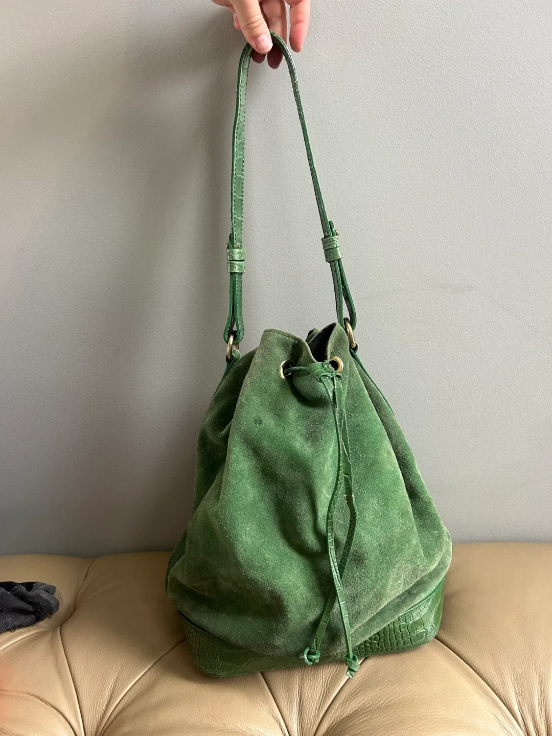 Green leather Bucket Bag