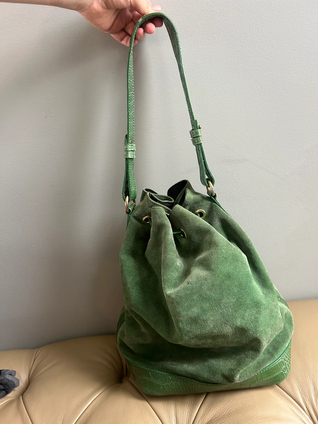 Green leather Bucket Bag - photo 5