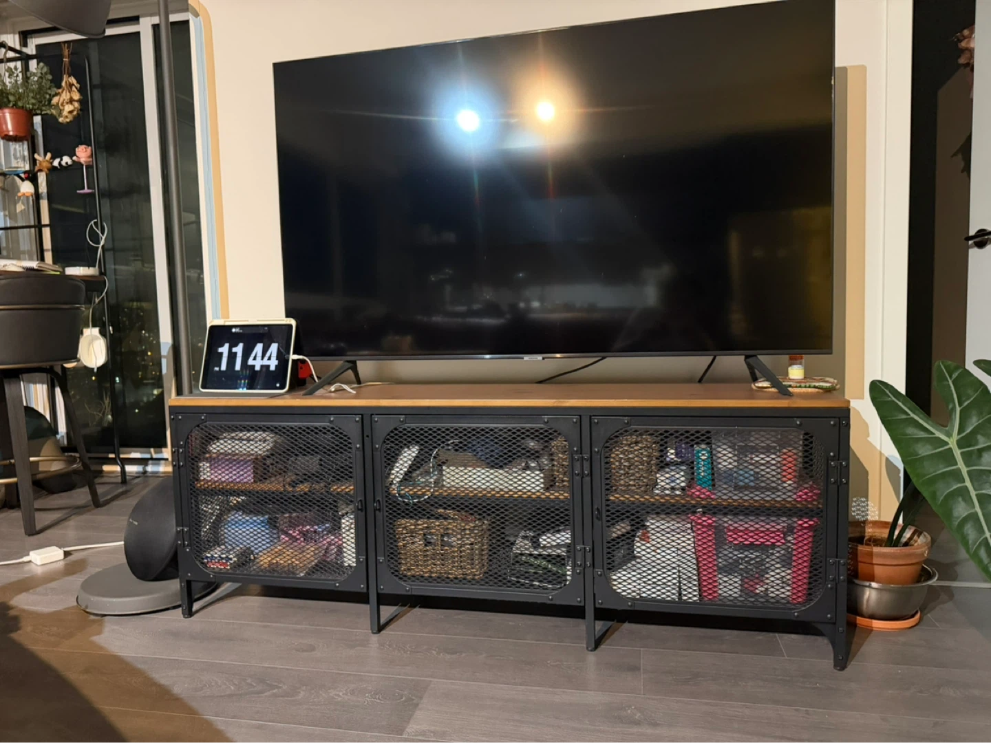 Industrial Style Media Console with Wood Top - photo 3