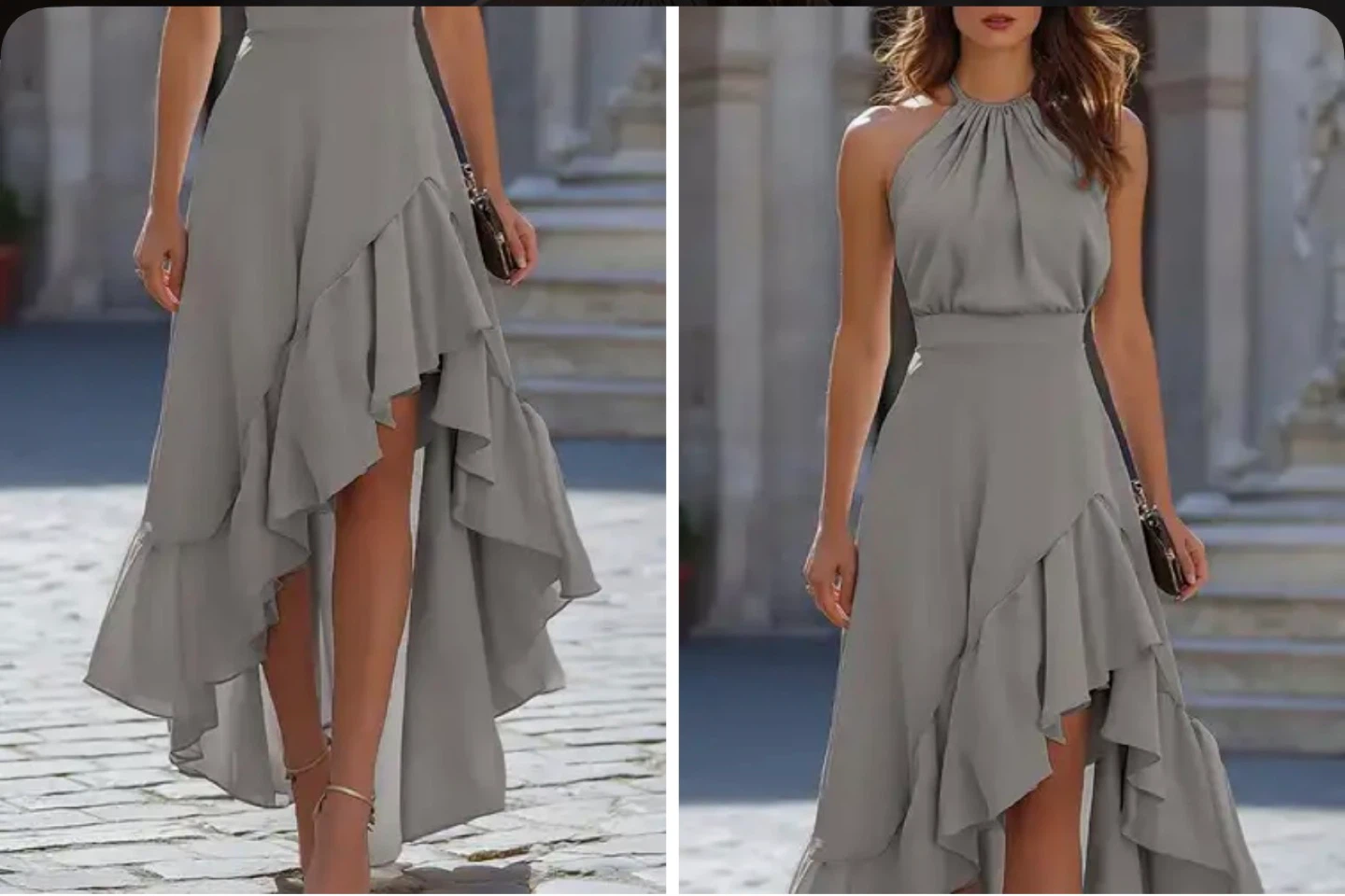 Grey Halter Neck Ruffle High-Low Dress. Size XL - photo 2