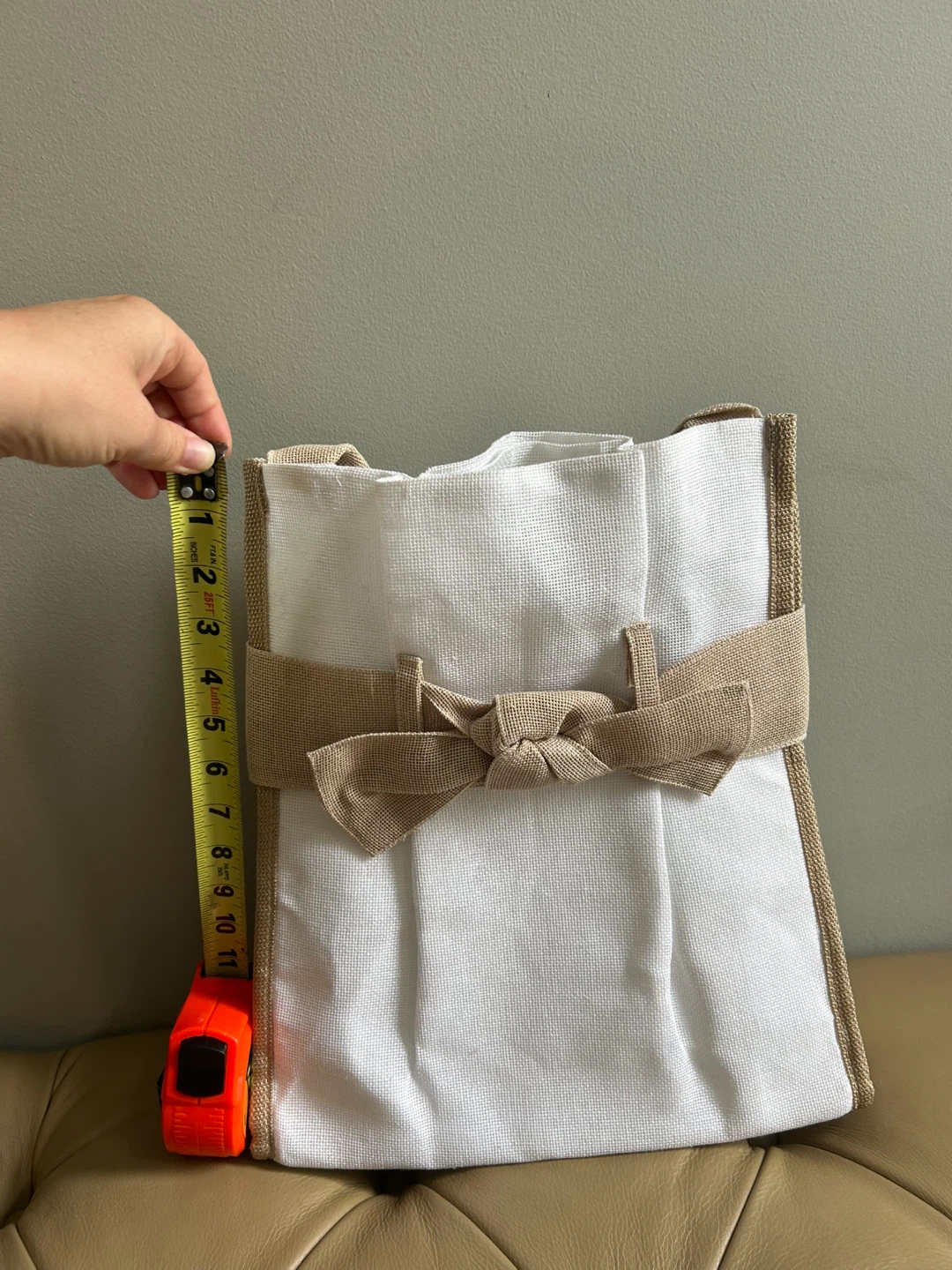 White Canvas Tote Bag with Burlap Trim - photo 2