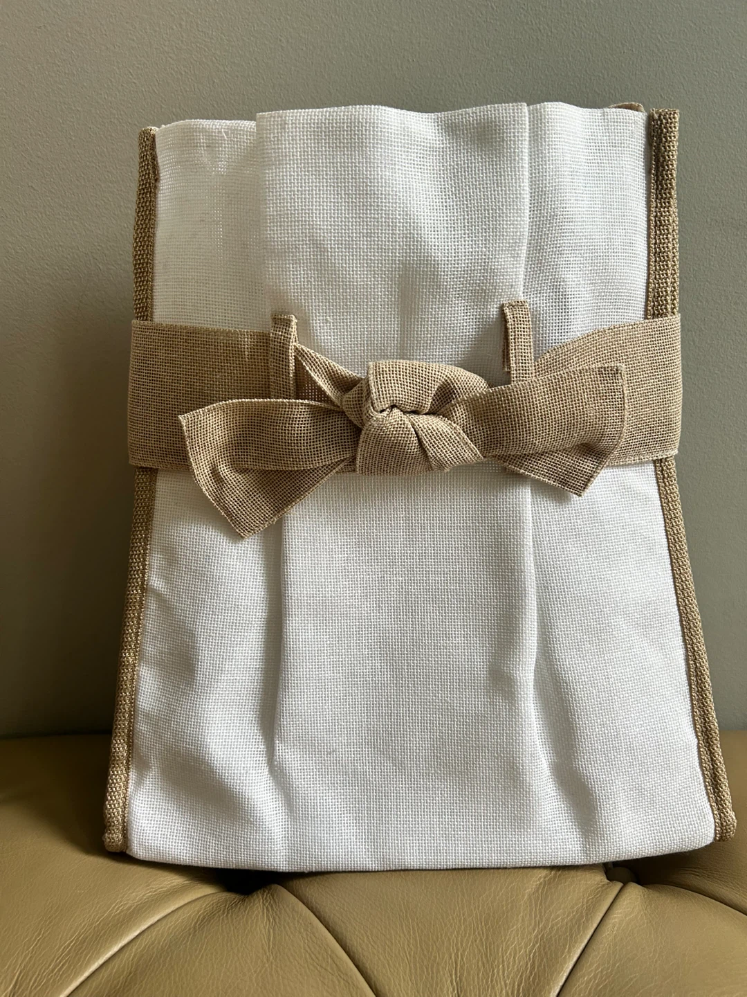 White Canvas Tote Bag with Burlap Trim
