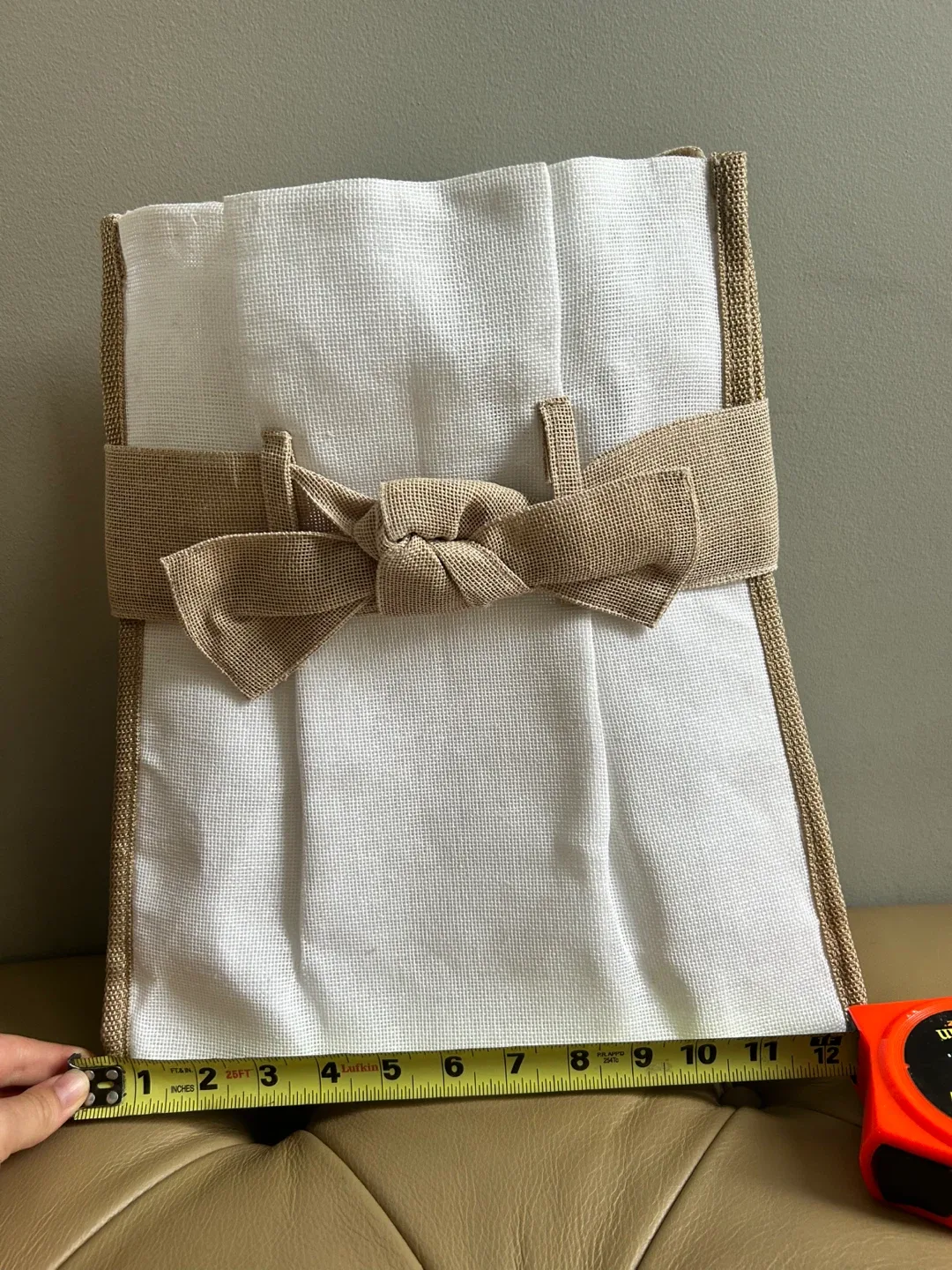 White Canvas Tote Bag with Burlap Trim - photo 3