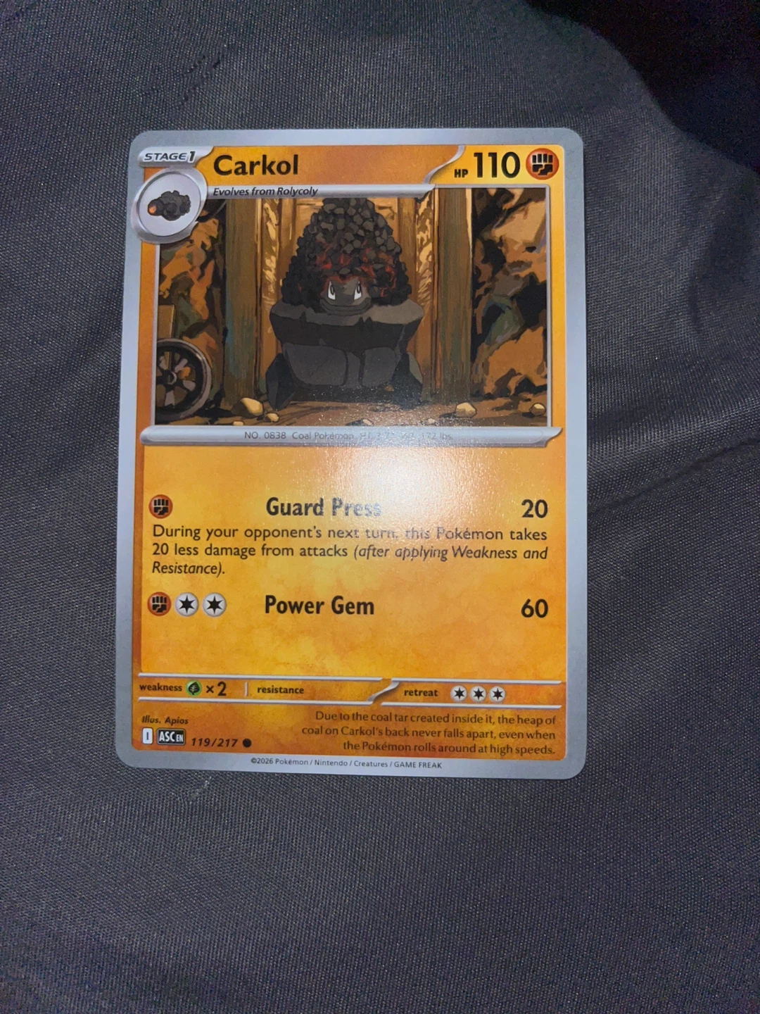 Pokémon Carkol Card 119/217