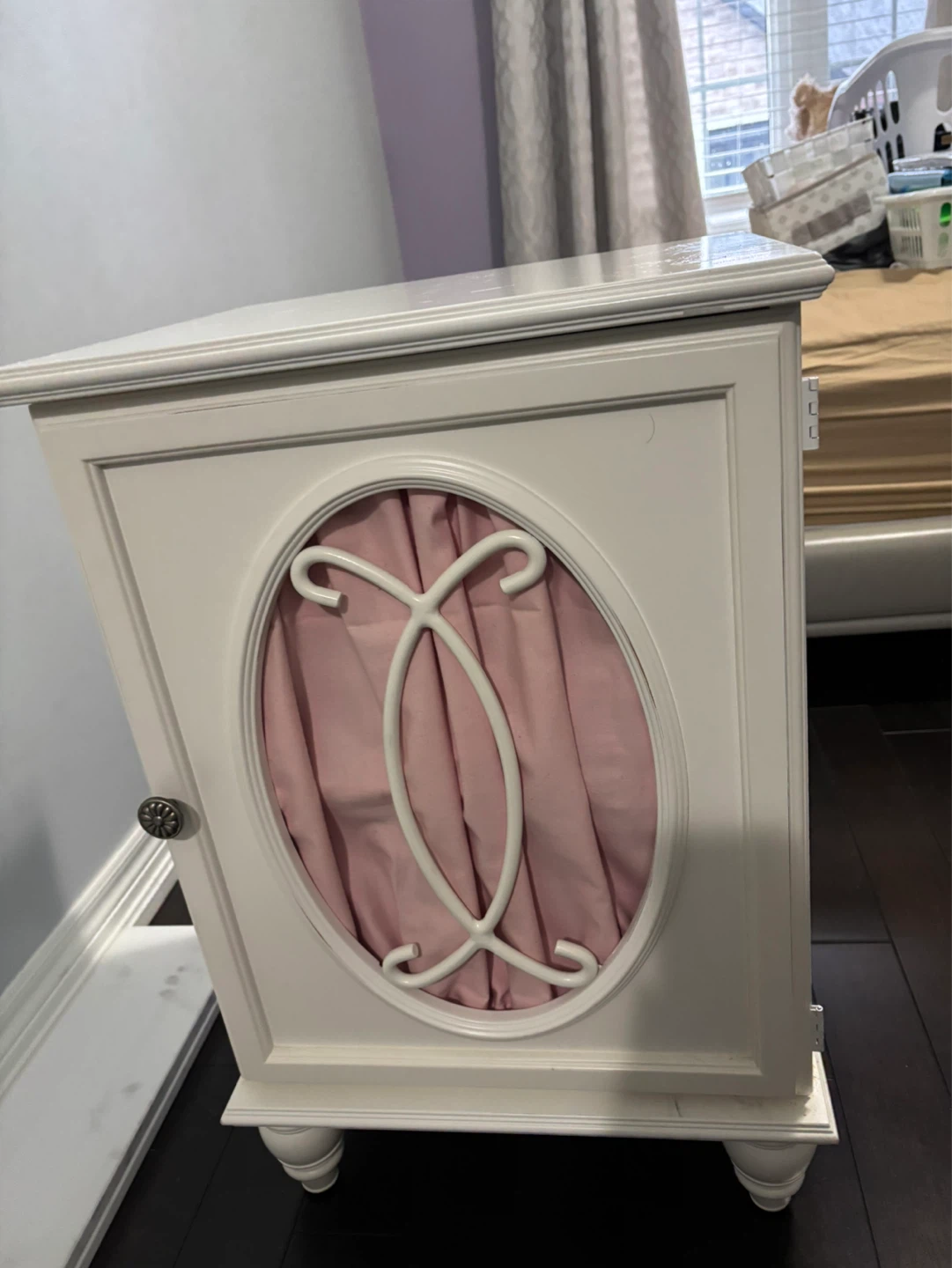 White Accent Cabinet with Pink Curtains - photo 2