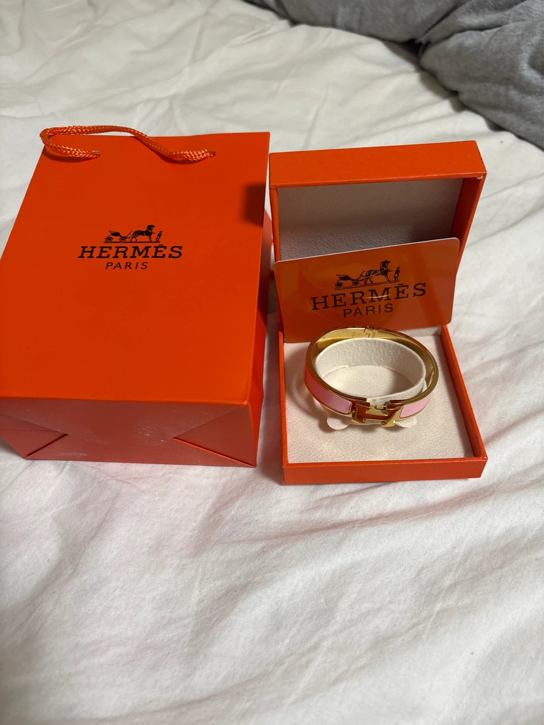 Hermès Pink & Gold Bracelet with Box