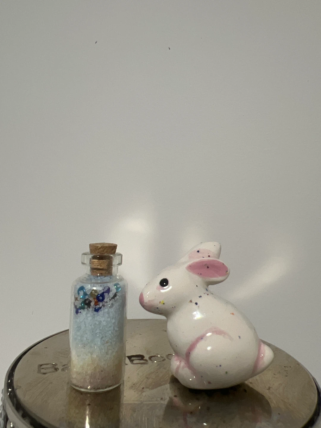 Miniature Bunny clay Figurine and Beach Sand Jar