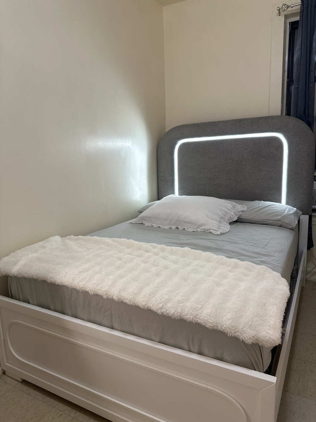 Upholstered Bed Frame with LED Headboard