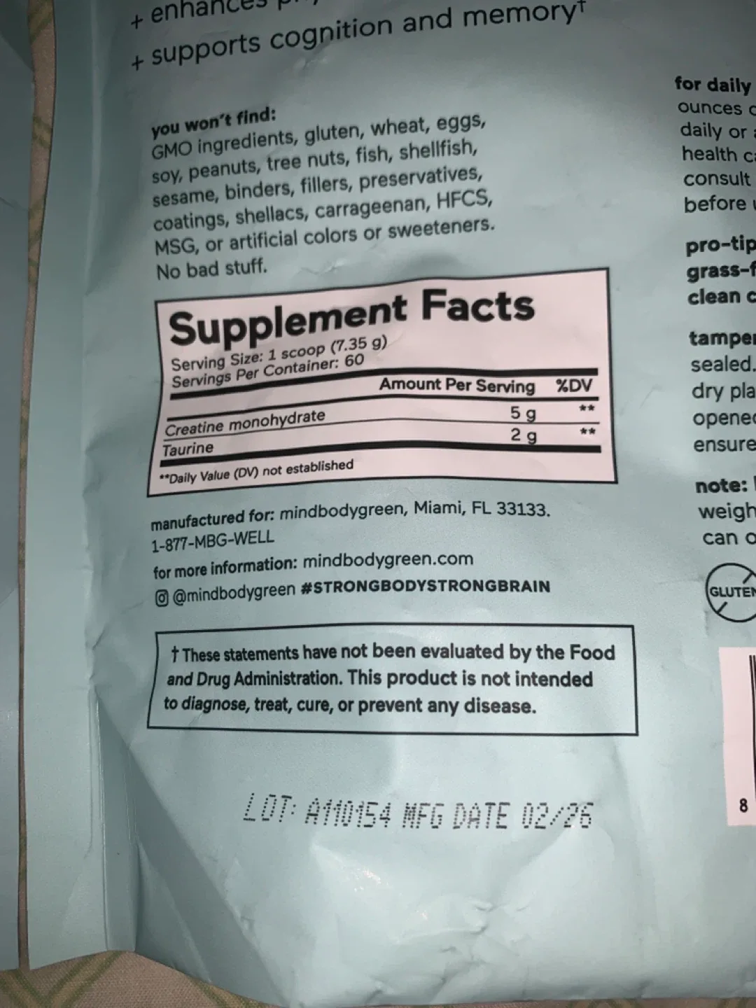 2 mindbodygreen Creatine+ with Taurine 60 Servings Powder Bag - photo 4