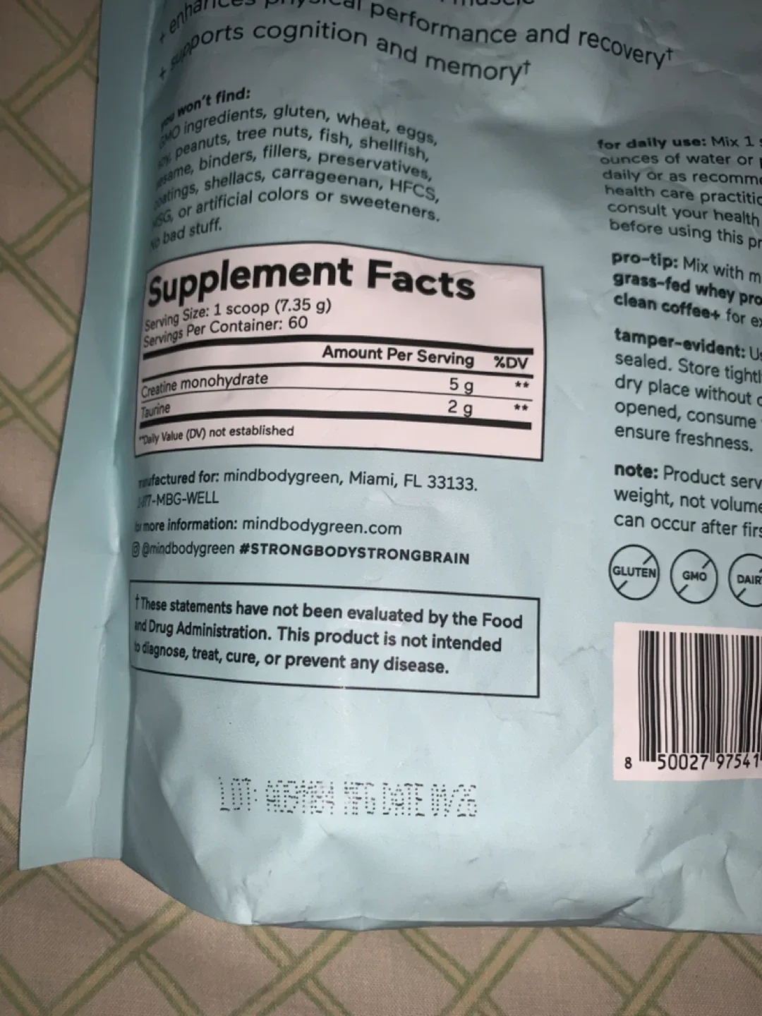 2 mindbodygreen Creatine+ with Taurine 60 Servings Powder Bag - photo 3