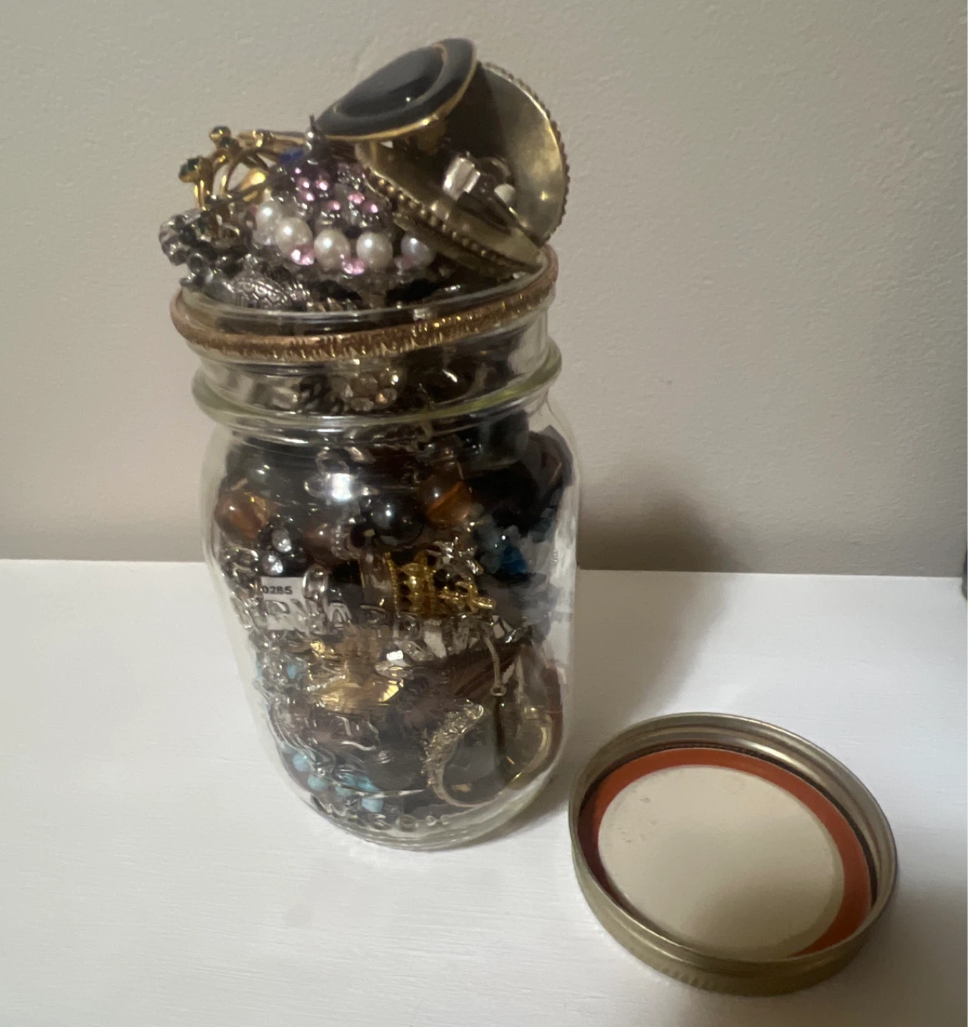 Assorted Vintage Costume Jewellery in a Jar