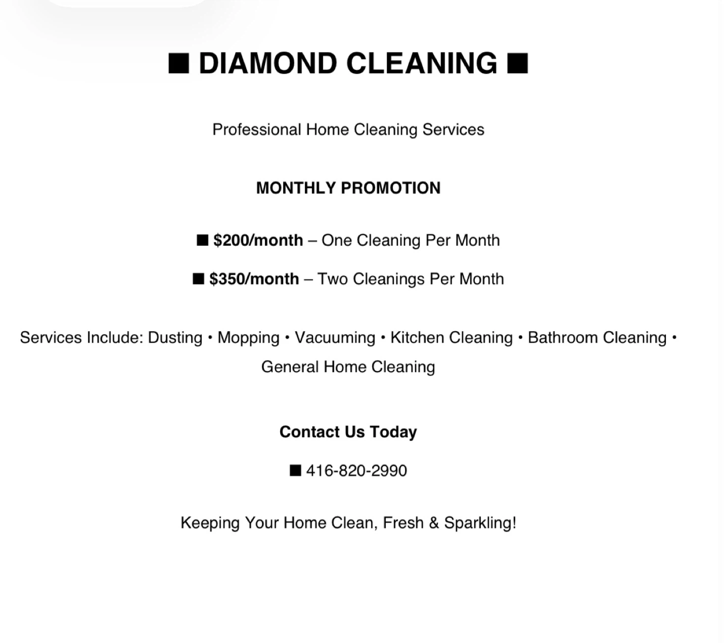 Diamond Cleaning Professional Home Cleaning Services