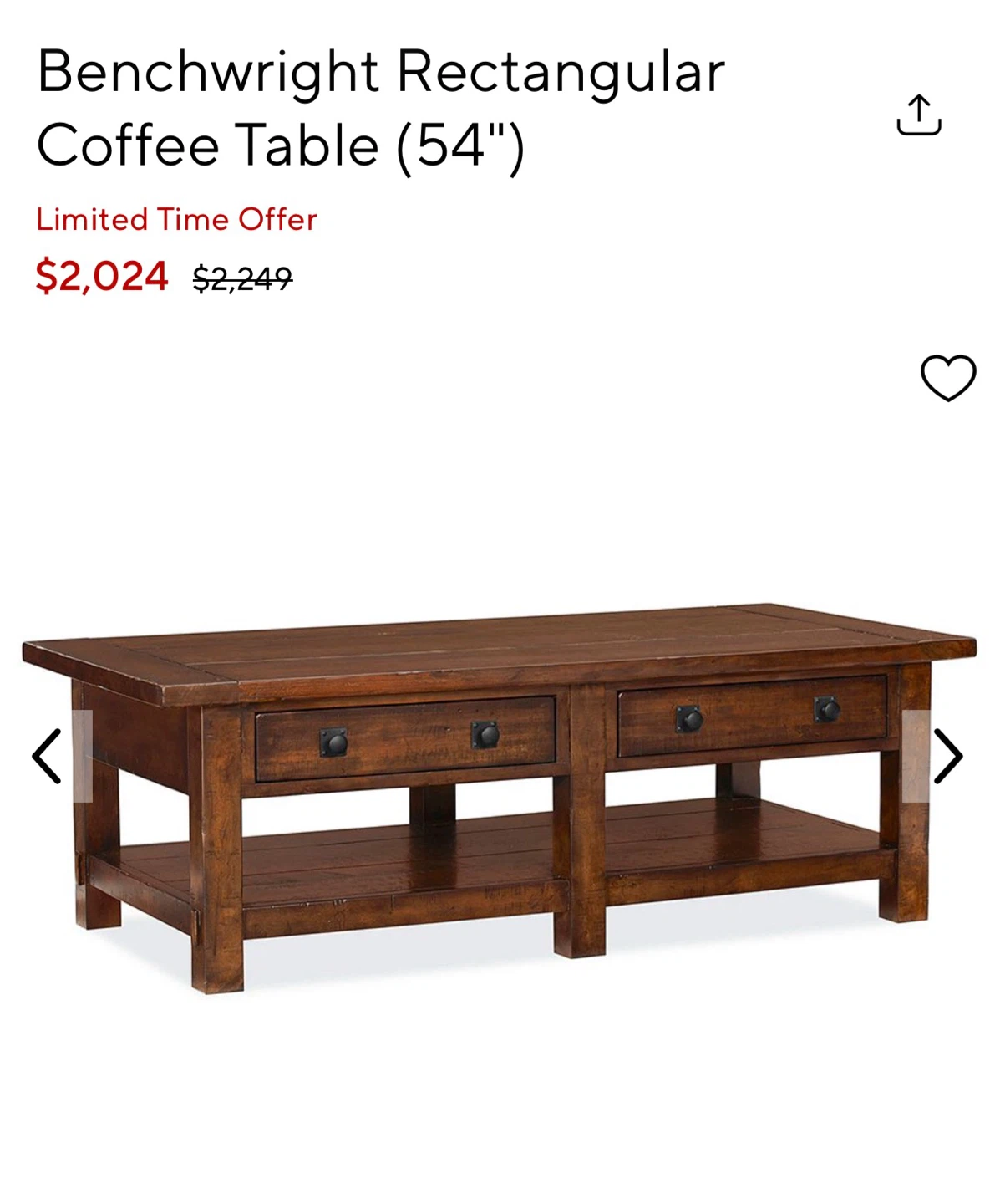 Pottery Barn Coffee Table – Rustic Walnut - photo 2
