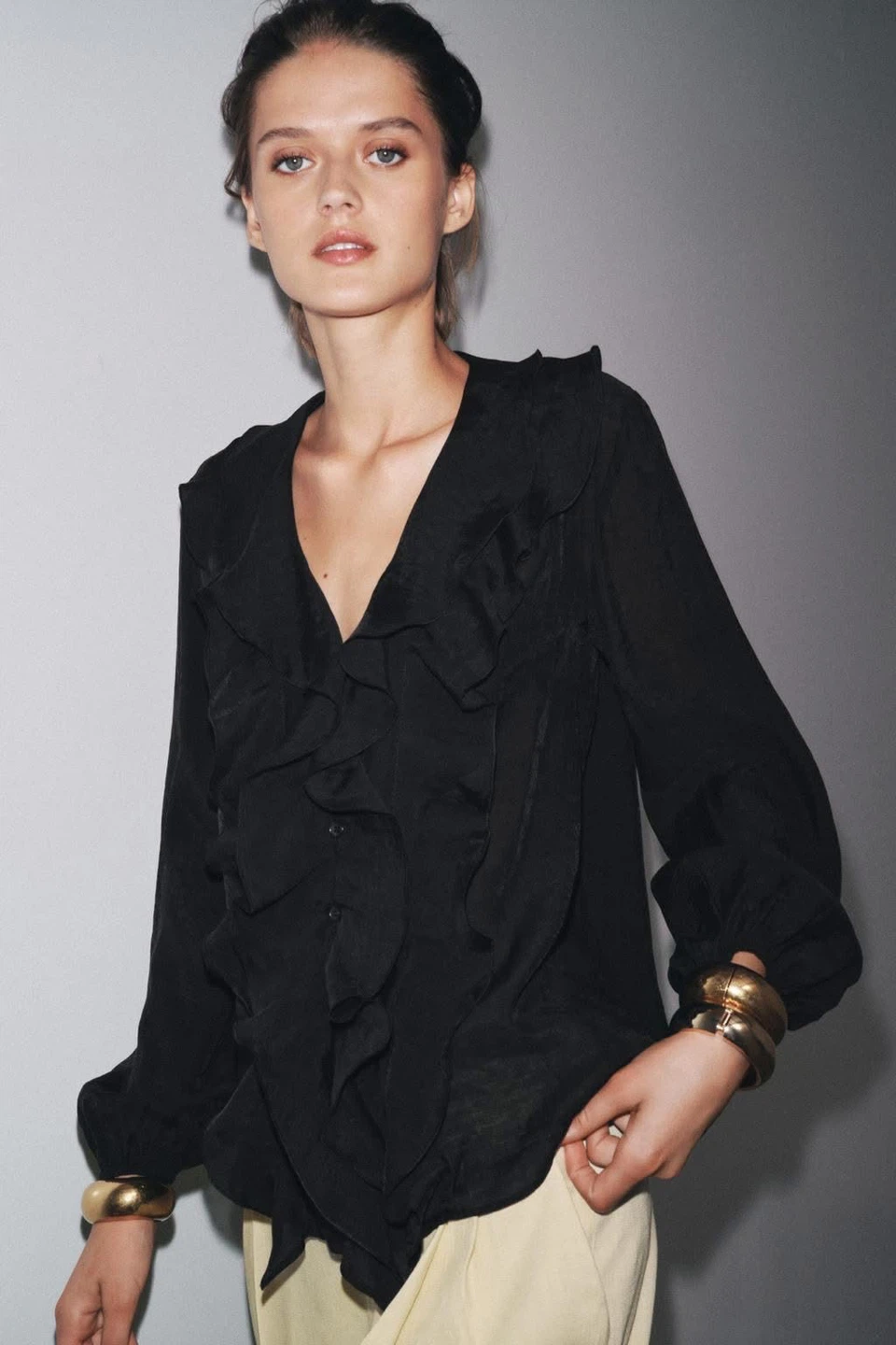 Zara Black Ruffle Blouse - M - photo 5