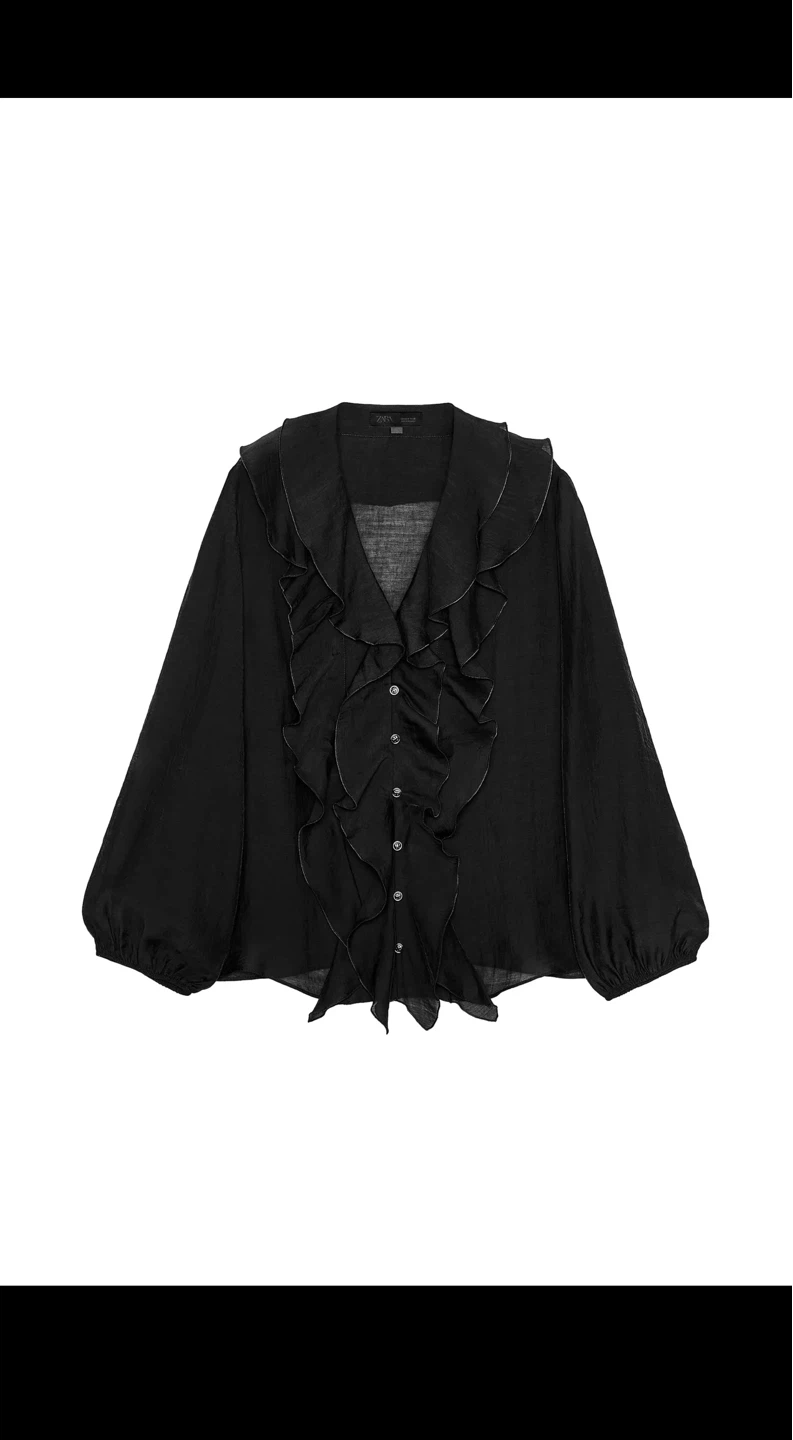 Zara Black Ruffle Blouse - M
