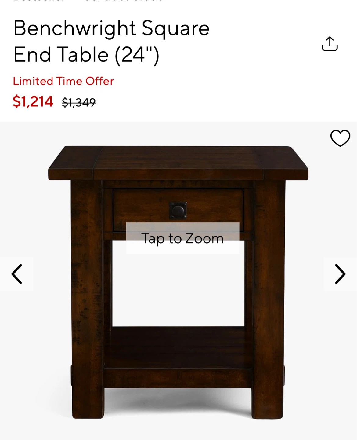 Pottery Barn Wood End Table – Rustic Walnut - photo 3
