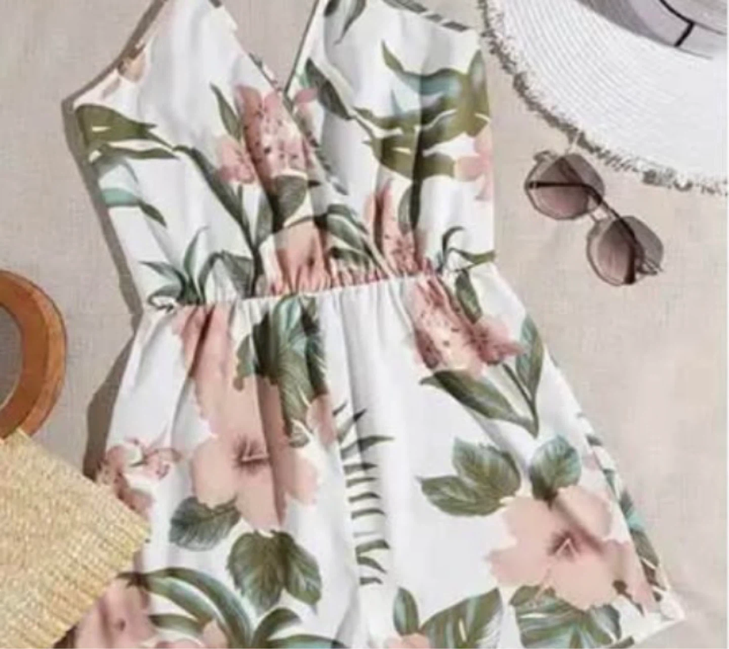 Brand New Tropical Floral Romper - White, Pink, Green. Size CL