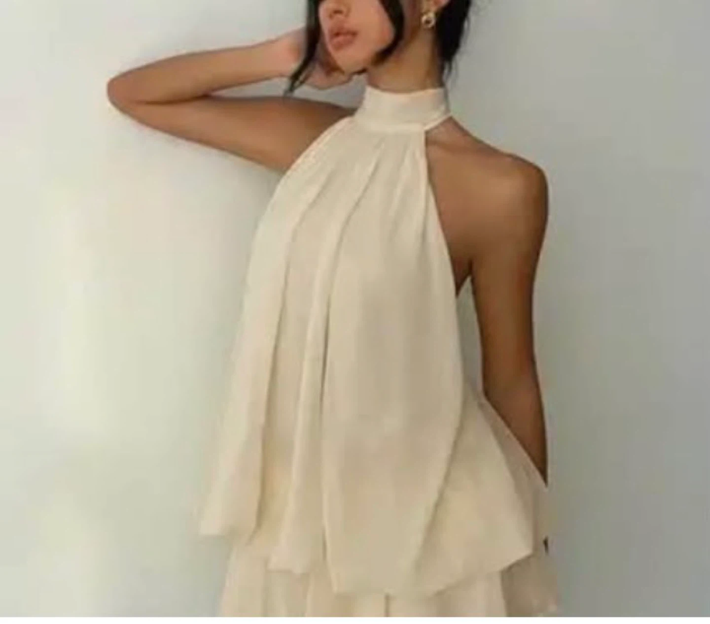 Cream Halter Neck Tiered Dress. Size medium