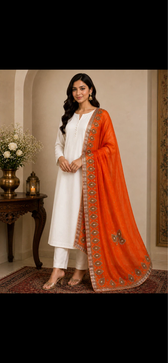 Vintage Orange Heavy Work Dupatta