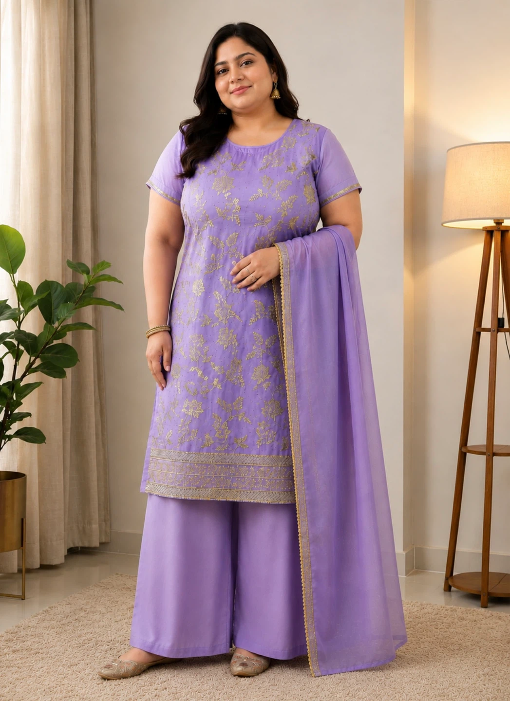 Purple Kameez with plazo pant Suit