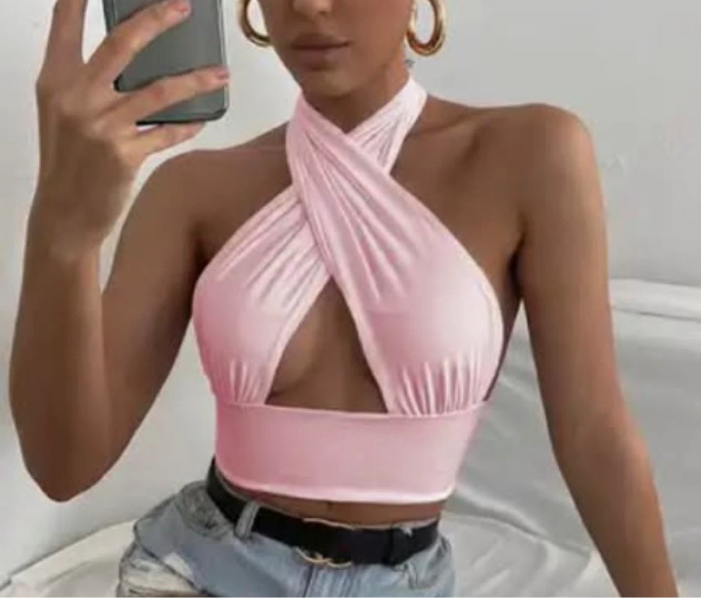 Pink Halter Neck Crop Top. Size medium