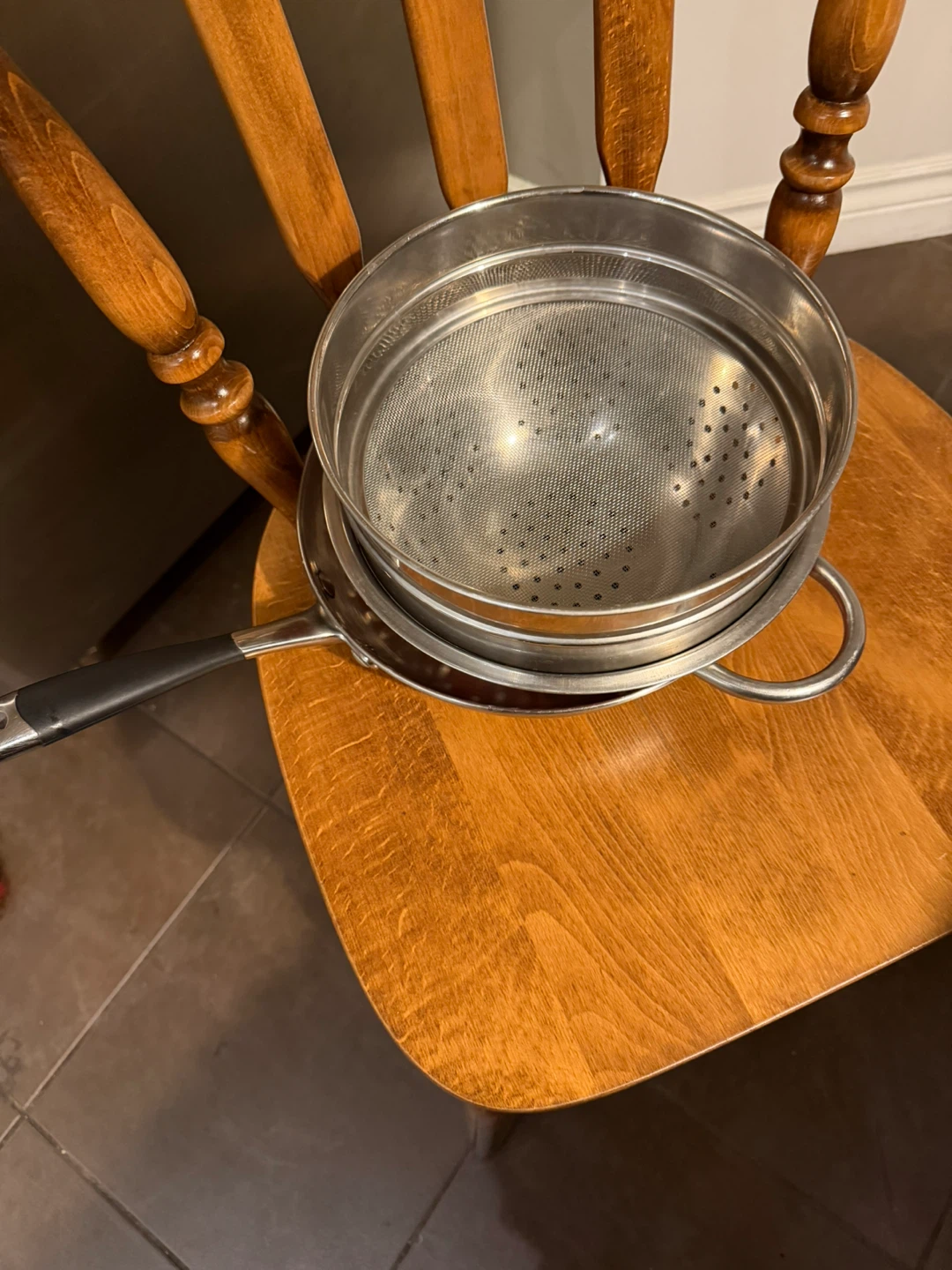 Stainless Steel Colander, Sieve, and Frying Pan - photo 2