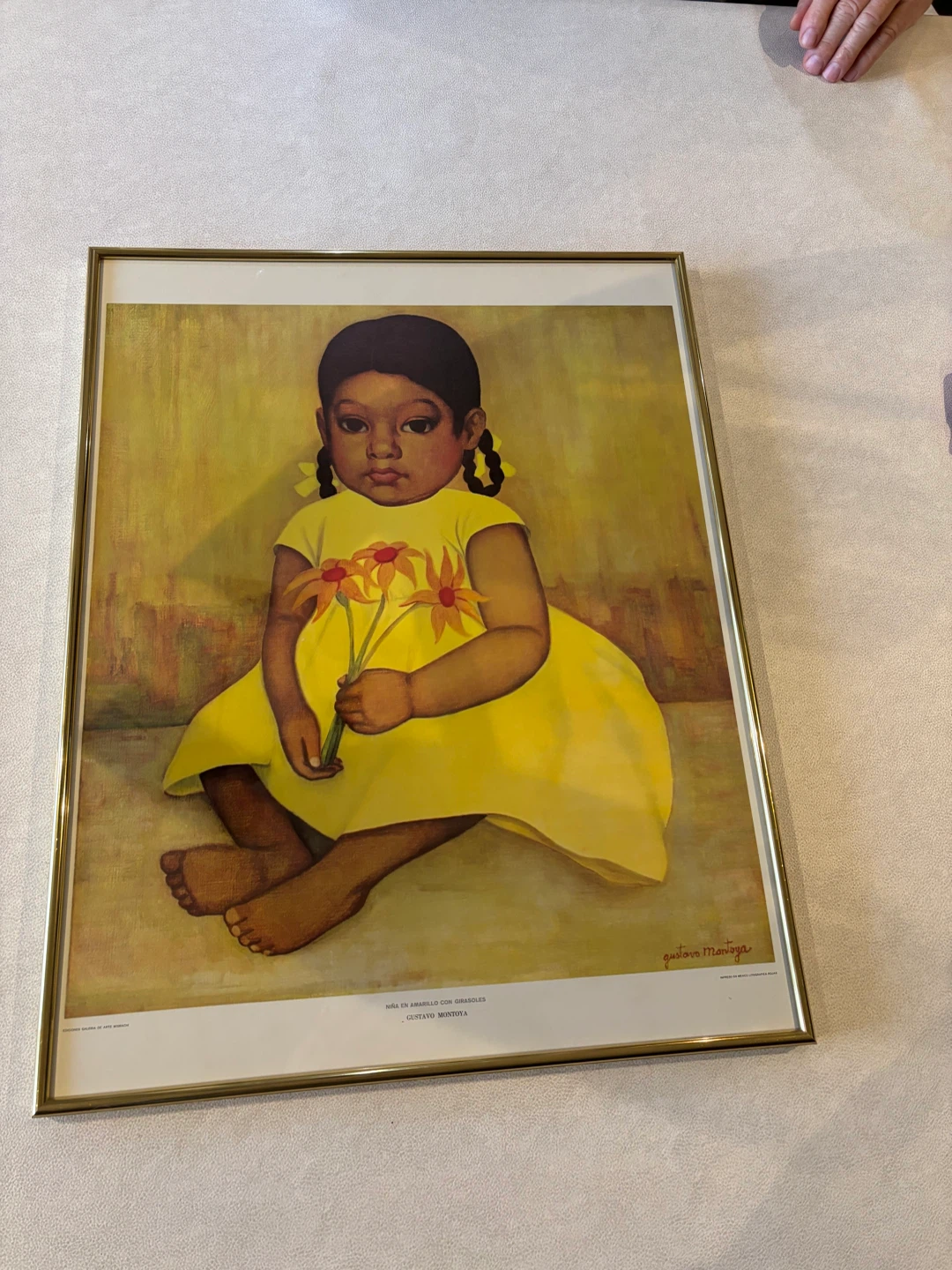 Gustavo Montoya Niña en Amarillo con Girasoles Art Print