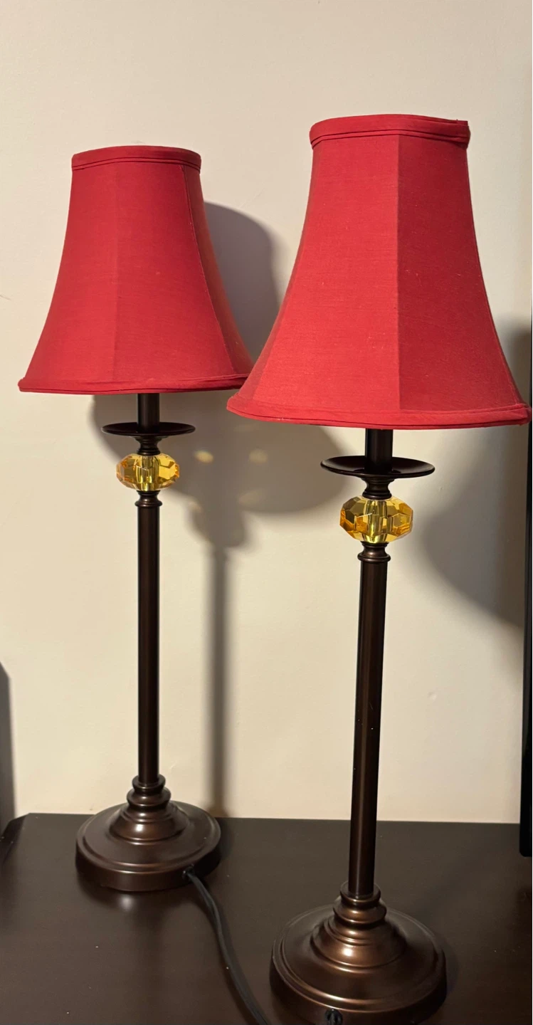 Pair of Red Accent Table Lamps with Crystal Detail