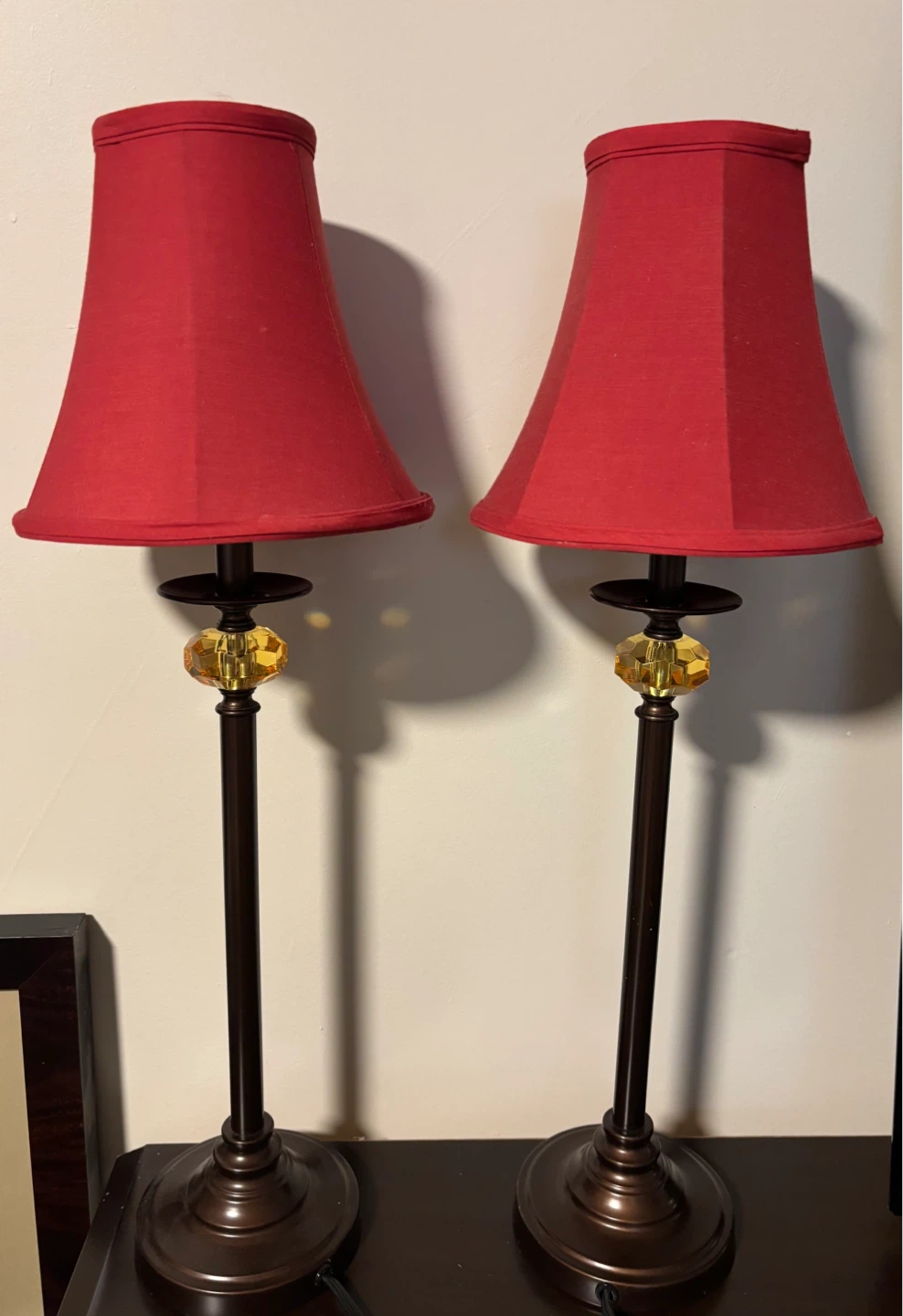 Pair of Red Accent Table Lamps with Crystal Detail - photo 5