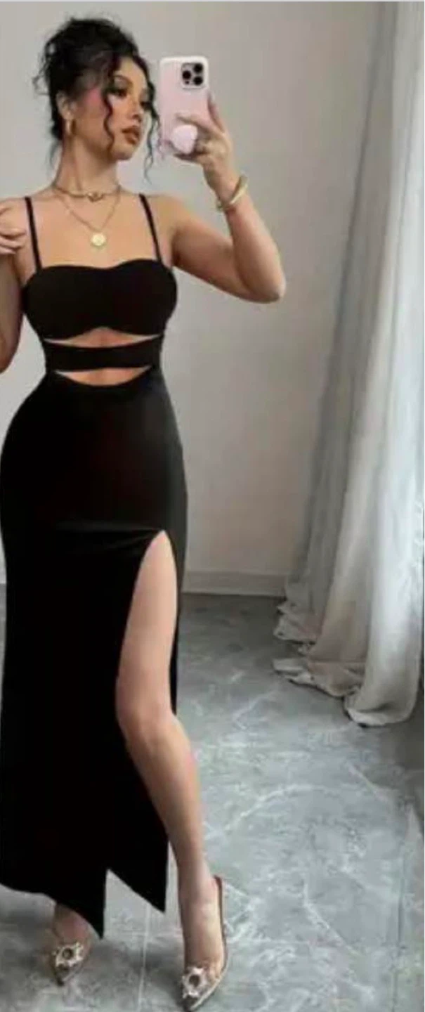 Black Cut-out Maxi Dress with Slits. Size medium