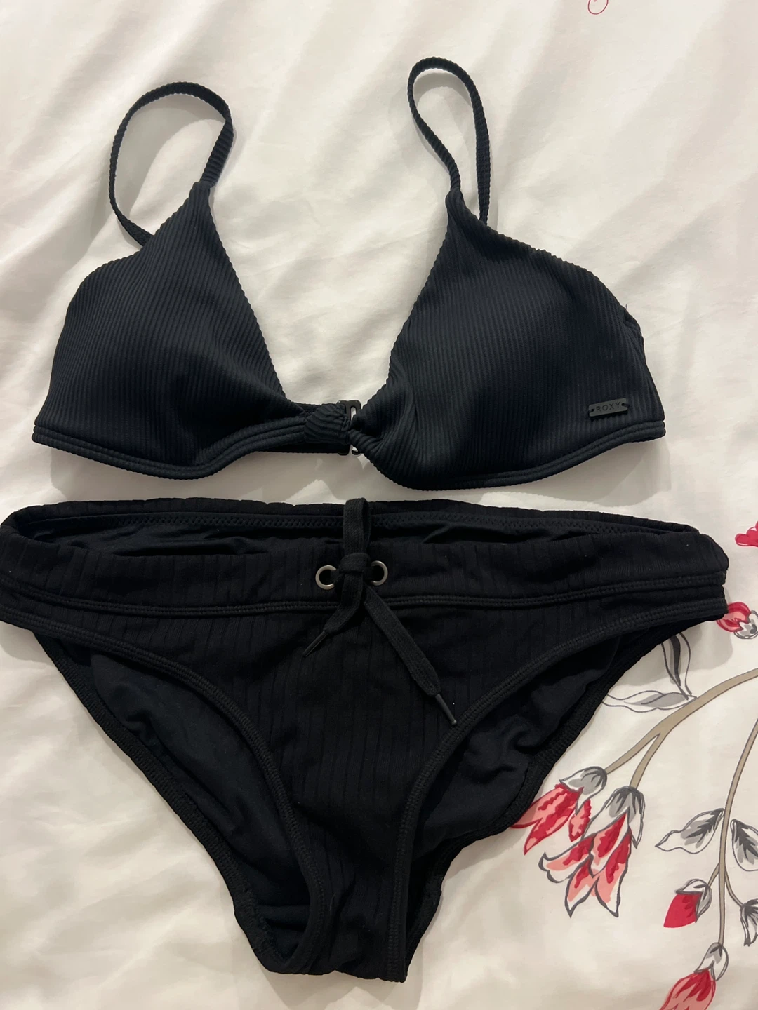 Roxy Black Ribbed Bikini Set