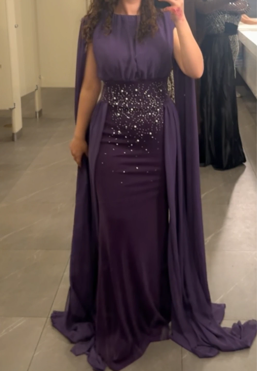 Purple Beaded Evening Gown with Cape