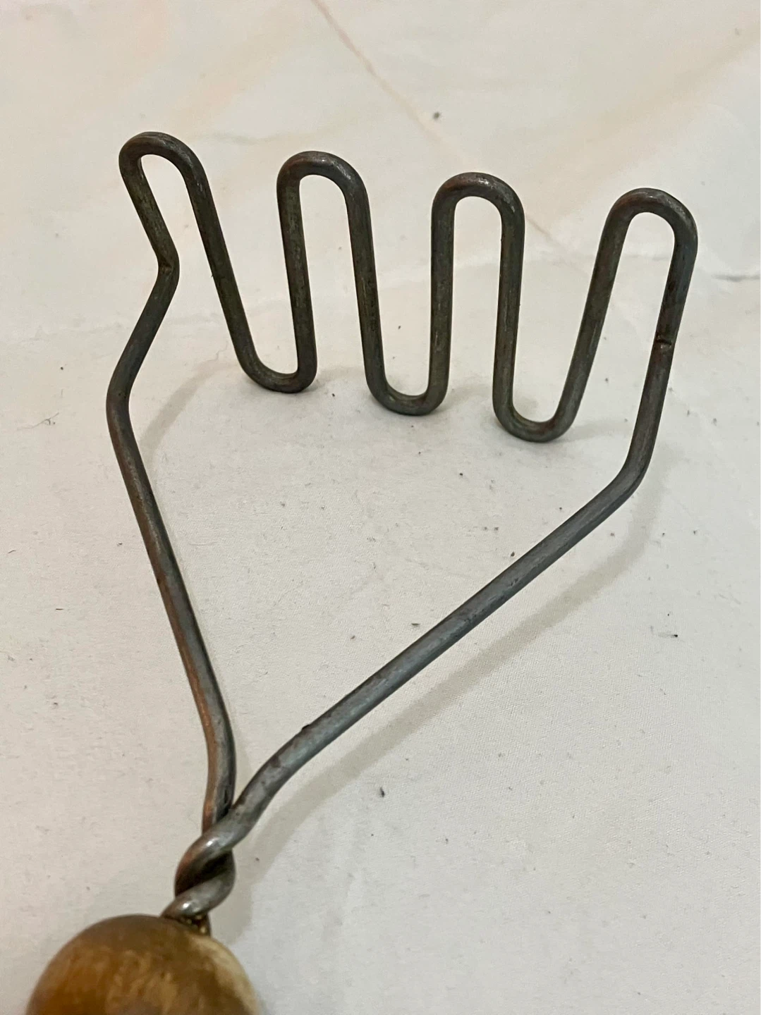 Antique 4-Prong Potato Masher With Wooden Handle - 9” x 4” - photo 3