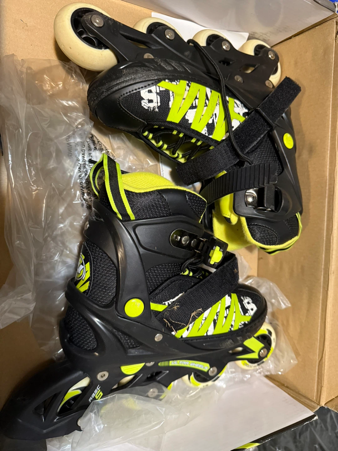 Inline Skates Black & Neon Boy Adjustable Sizing 5-8