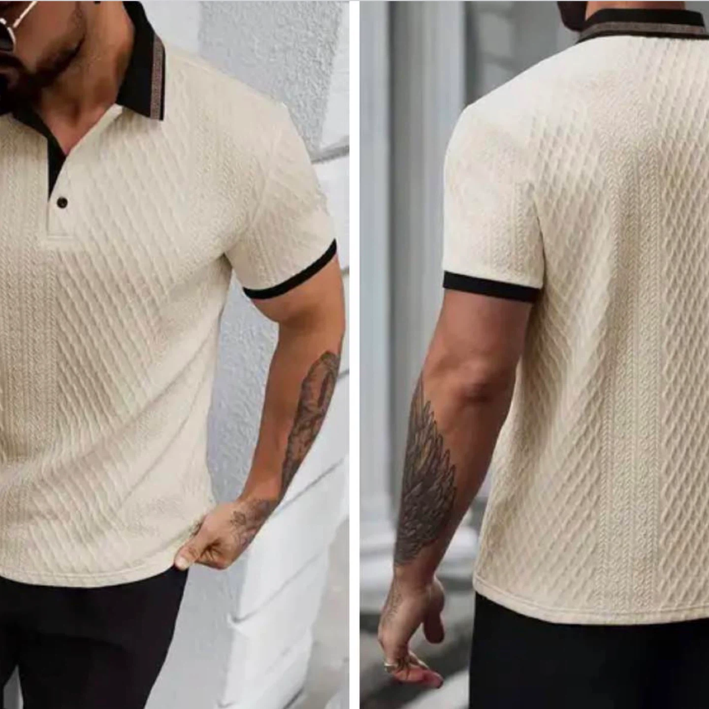 Men's Textured Polo Shirt. Size large